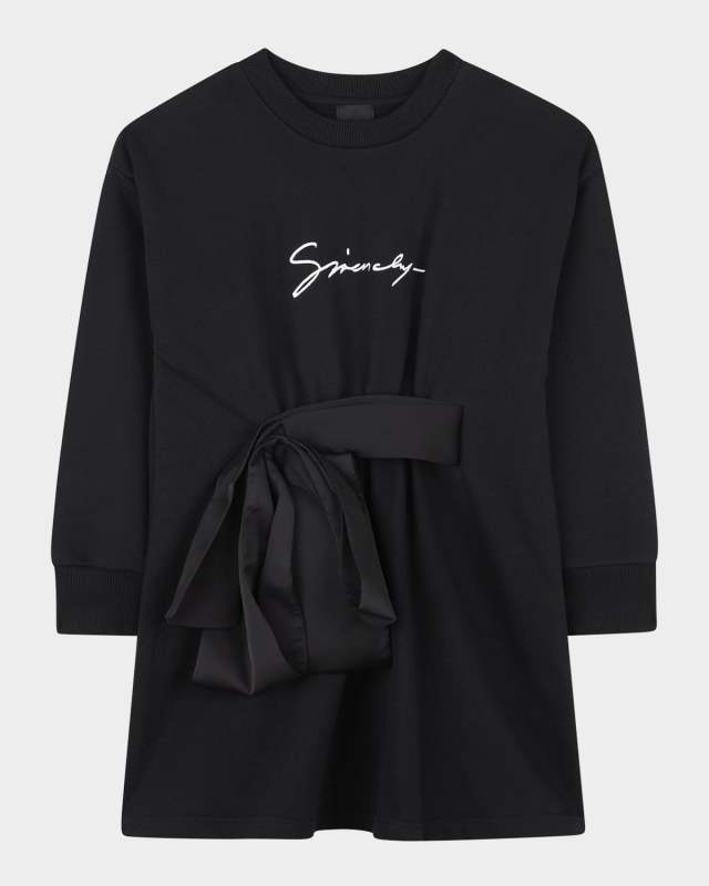 Girl's Logo Embroidered Fleece Dress with Satin Bow, Size 4-